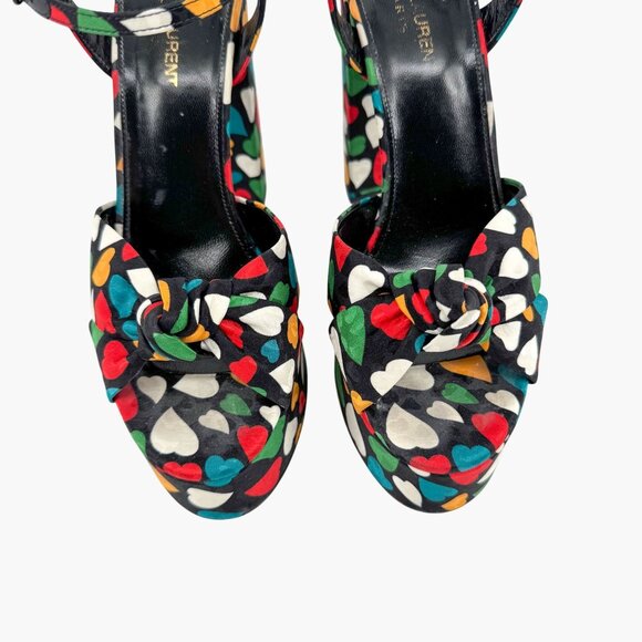 Saint Laurent Bianca Platform Sandals Size 38.5 US 8.5 Multicolor Heart Satin - Picture 3 of 14